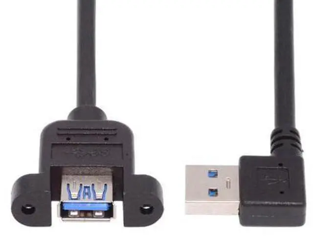 Alt view image 7 of 7 - 12 Inch Short USB Extension Cable, USB 3.0 Male to Female 90 Degree Right Angled Panel Mount Type Cable with Screws