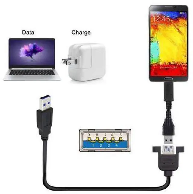 Alt view image 5 of 7 - 12 Inch Short USB Extension Cable, USB 3.0 Male to Female Panel Mount Type Cable with Screws