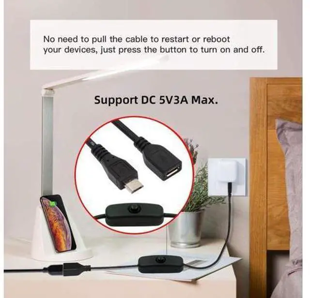 Alt view image 2 of 7 - Micro USB Power Switch Extension Cable Micro USB Male to Female with On/Off Power Switch Button DC 5V Power Extension Cable
