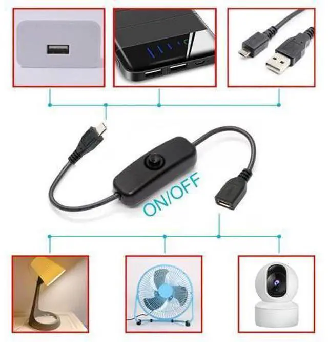 Alt view image 3 of 7 - Micro USB Power Switch Extension Cable Micro USB Male to Female with On/Off Power Switch Button DC 5V Power Extension Cable