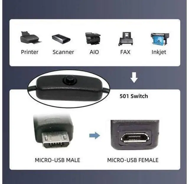 Alt view image 7 of 7 - Micro USB Power Switch Extension Cable Micro USB Male to Female with On/Off Power Switch Button DC 5V Power Extension Cable