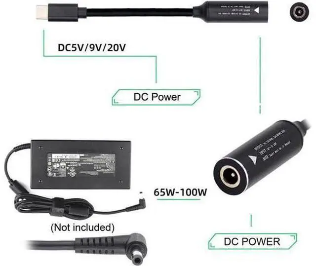 Alt view image 2 of 7 - DC Jack 7.4x5.0mm Input to USB-C Type-C Power Plug Charge Cable for Laptop Phone PD9V 5V 20V