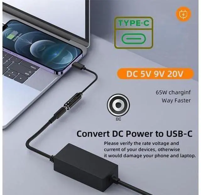 Alt view image 5 of 7 - DC Jack 7.4x5.0mm Input to USB-C Type-C Power Plug Charge Cable for Laptop Phone PD9V 5V 20V