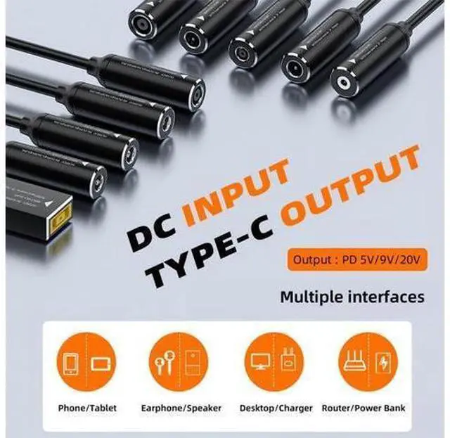 Alt view image 7 of 7 - DC Jack 7.4x5.0mm Input to USB-C Type-C Power Plug Charge Cable for Laptop Phone PD9V 5V 20V