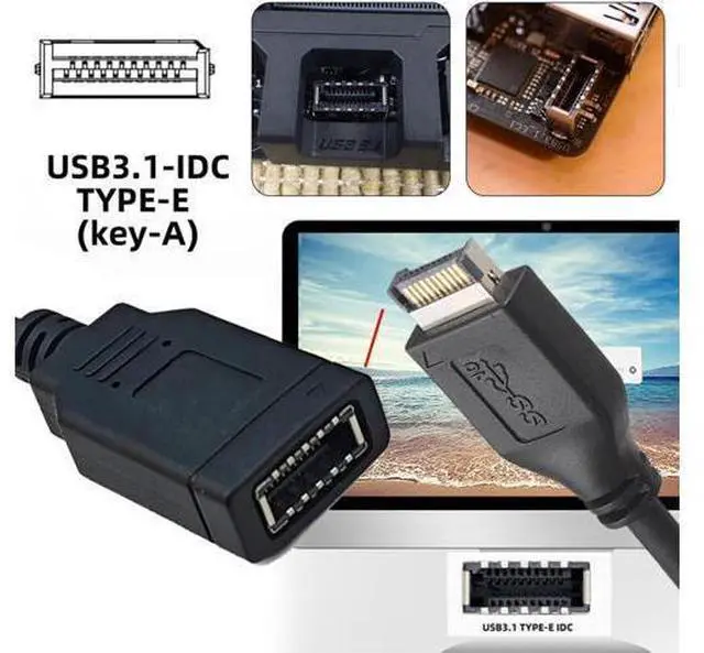 Alt view image 5 of 7 - USB 2.0 Male to USB 3.1 Type E Key-A Female Front Panel Socket to USB Mainboard Header Extension Cable 1.31FT