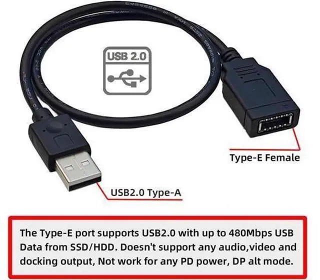 Alt view image 6 of 7 - USB 2.0 Male to USB 3.1 Type E Key-A Female Front Panel Socket to USB Mainboard Header Extension Cable 1.31FT