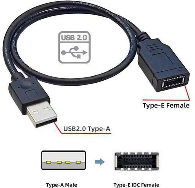 Alt view image 7 of 7 - USB 2.0 Male to USB 3.1 Type E Key-A Female Front Panel Socket to USB Mainboard Header Extension Cable 1.31FT