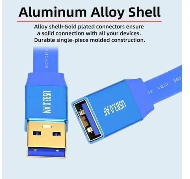Alt view image 4 of 7 - Ultra Flat Slim USB 3.0 Type-A Male to USB3.0 A Female Cable Extension Blue 5Gbps for Disk SSD Camera Data (30cm)