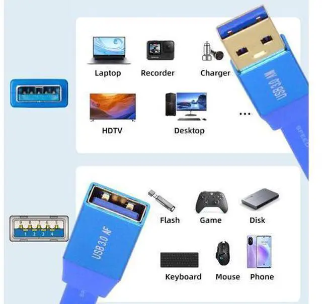 Alt view image 6 of 7 - Ultra Flat Slim USB 3.0 Type-A Male to USB3.0 A Female Cable Extension Blue 5Gbps for Disk SSD Camera Data (30cm)
