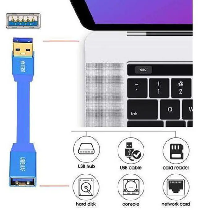 Alt view image 7 of 7 - Ultra Flat Slim USB 3.0 Type-A Male to USB3.0 A Female Cable Extension Blue 5Gbps for Disk SSD Camera Data (30cm)