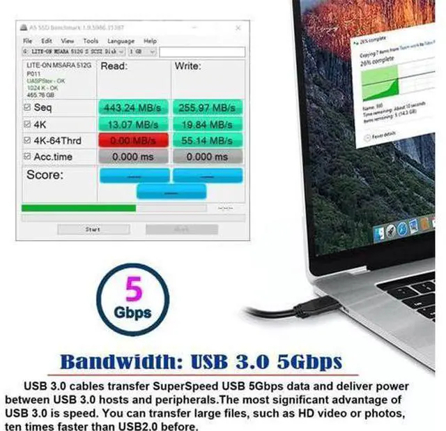 Alt view image 2 of 7 - Down Angled USB 3.0 Type-A Male to Straight 3.0 Type-A Male Data 5Gbps Cable 90 Degree 40cm