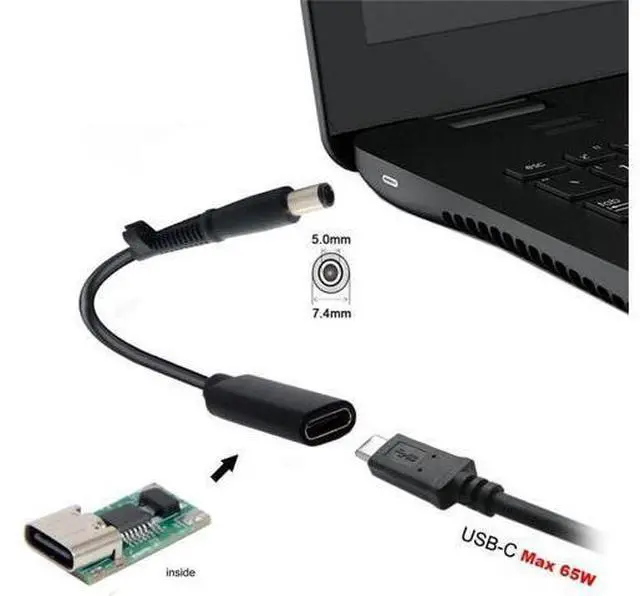 Alt view image 3 of 6 - USB-C Type C Female Input to DC 7.4x5.0mm Cable fit for Laptop DC 19.5V