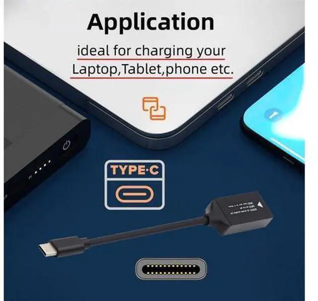 Alt view image 3 of 7 - Rectangle Jack Thinkpad X1 Input to USB-C Type-C Power Plug Charge Cable for Laptop Phone PD9V 15V 20V