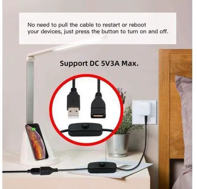 Alt view image 2 of 7 - USB Power Switch Extension Cable USB Male to Female with On/Off Power Switch Button DC 5V Power Extension Cable, Black, CY-PW-012-AM