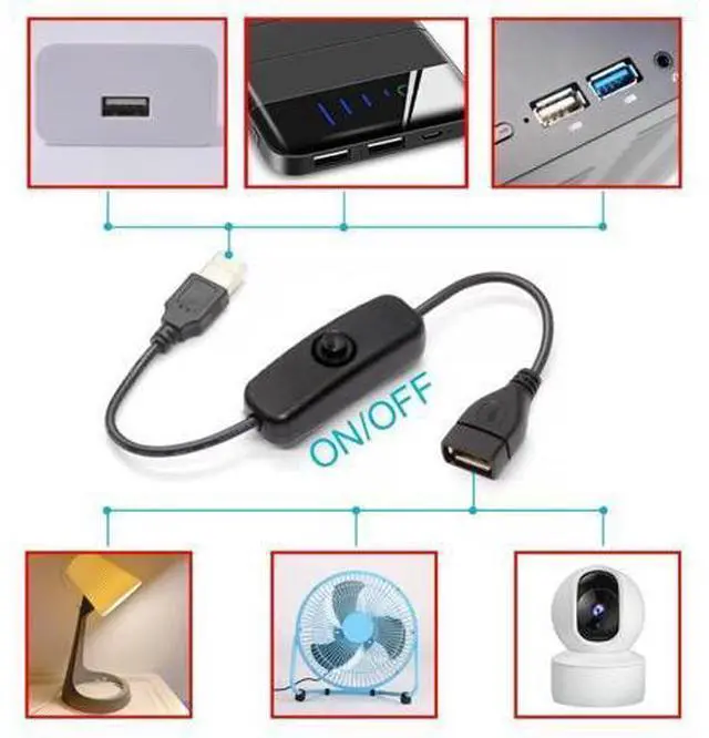 Alt view image 3 of 7 - USB Power Switch Extension Cable USB Male to Female with On/Off Power Switch Button DC 5V Power Extension Cable, Black, CY-PW-012-AM