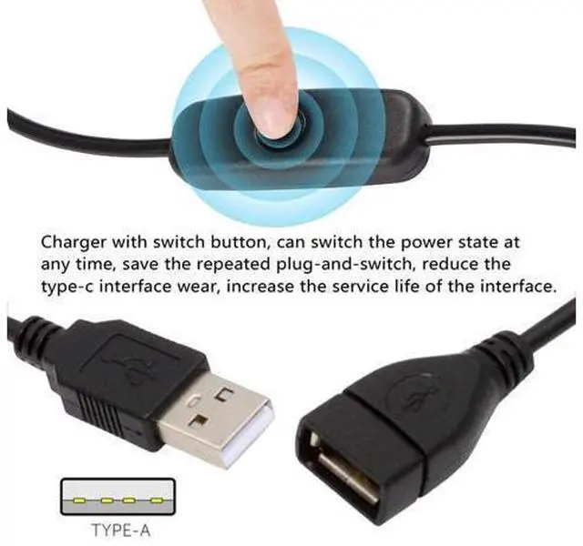 Alt view image 5 of 7 - USB Power Switch Extension Cable USB Male to Female with On/Off Power Switch Button DC 5V Power Extension Cable, Black, CY-PW-012-AM