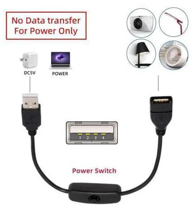 Alt view image 6 of 7 - USB Power Switch Extension Cable USB Male to Female with On/Off Power Switch Button DC 5V Power Extension Cable, Black, CY-PW-012-AM
