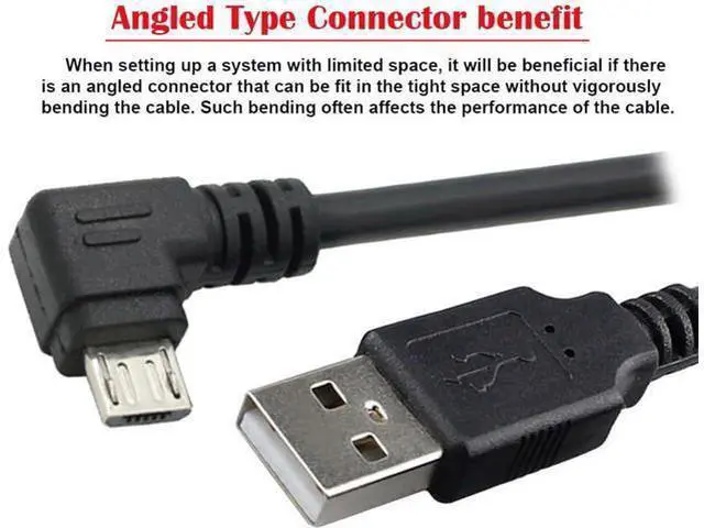 Alt view image 2 of 7 - Left Angled 90 Degree Micro USB 5Pin to USB 2.0 Type-A Data Charge Cable for Phone Tablet Camera 20cm