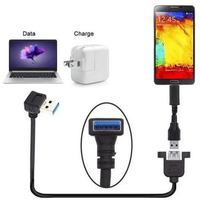 Alt view image 4 of 7 - 12 Inch Short USB Extension Cable, USB 3.0 Male to Female 90 Degree UP Angled Panel Mount Type Cable with Screws