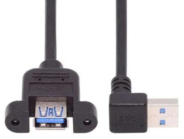 Alt view image 7 of 7 - 12 Inch Short USB Extension Cable, USB 3.0 Male to Female 90 Degree UP Angled Panel Mount Type Cable with Screws