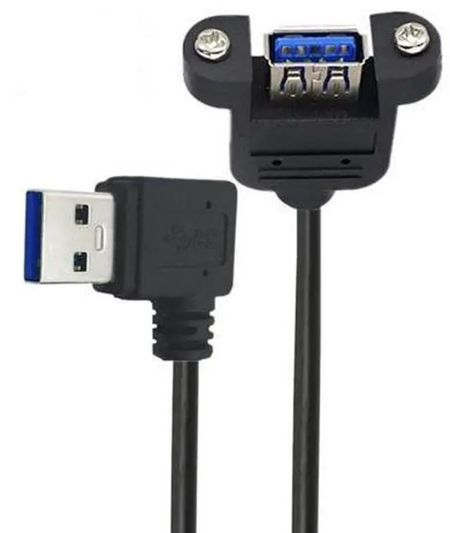 Main image of 12 Inch Short USB Extension Cable, USB 3.0 Male to Female 90 Degree Left Angled Panel Mount Type Cable with Screws