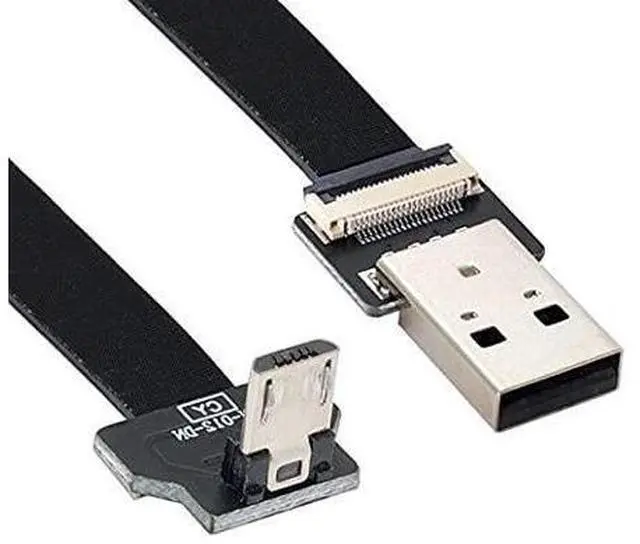 Main image of Down Angled USB 2.0 Type-A Male to Micro USB 5Pin Male Data Flat Slim FPC Cable for FPV & Disk & Phone 50cm