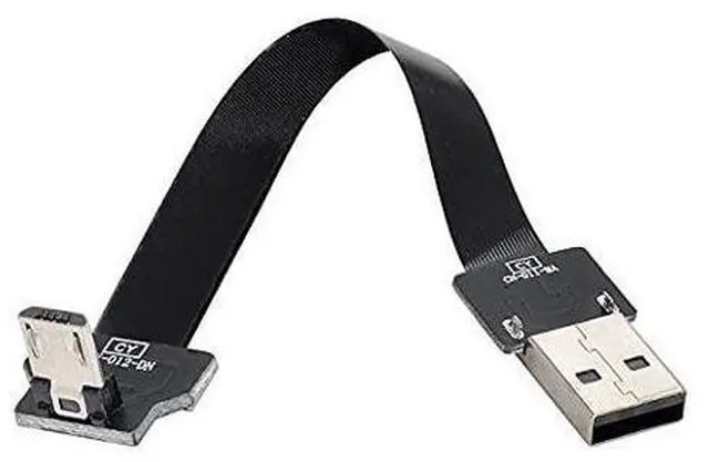 Alt view image 2 of 7 - Down Angled USB 2.0 Type-A Male to Micro USB 5Pin Male Data Flat Slim FPC Cable for FPV & Disk & Phone 50cm