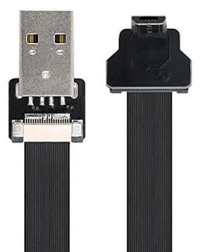 Alt view image 3 of 7 - Down Angled USB 2.0 Type-A Male to Micro USB 5Pin Male Data Flat Slim FPC Cable for FPV & Disk & Phone 50cm