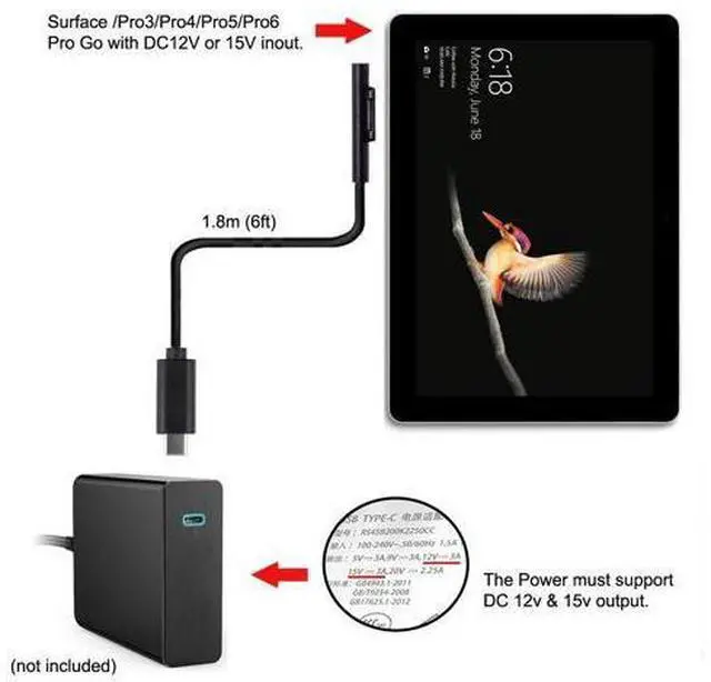 Alt view image 2 of 7 - USB C to DC 12-15V Surface Pro3 Pro4 Pro5 Pro6 Book PD 65W Charge Cable