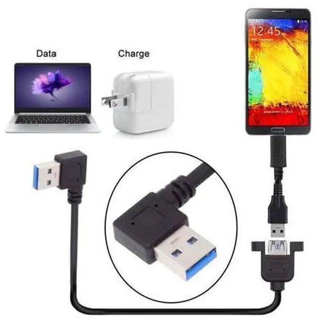 Alt view image 4 of 7 - 12 Inch Short USB Extension Cable, USB 3.0 Male to Female 90 Degree Left Angled Panel Mount Type Cable with Screws