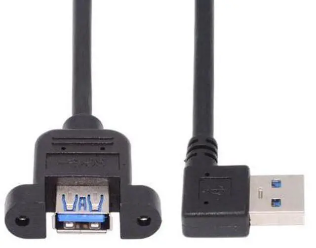 Alt view image 7 of 7 - 12 Inch Short USB Extension Cable, USB 3.0 Male to Female 90 Degree Left Angled Panel Mount Type Cable with Screws