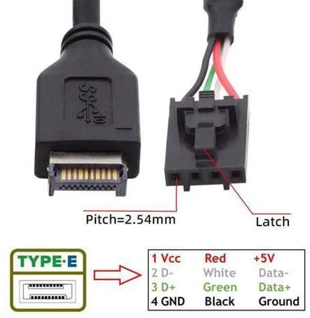 Alt view image 4 of 7 - Cable USB 3.1 Front Panel Header Male Type-E Host to USB 2.0 Motherboard 4pin IDC Housing with Latch Device Cable 30cm