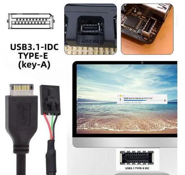 Alt view image 5 of 7 - Cable USB 3.1 Front Panel Header Male Type-E Host to USB 2.0 Motherboard 4pin IDC Housing with Latch Device Cable 30cm