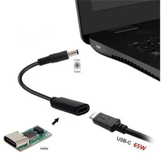 Alt view image 3 of 7 - USB C to DC 20V 5.5x2.1mm PD 65W Charge Cable Type-C Female Input to DC Output for Laptop