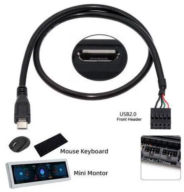 Alt view image 2 of 7 - USB 2.0 9Pin 10Pin Motherboard Header to Micro USB 5Pin Data Cable 0.5M