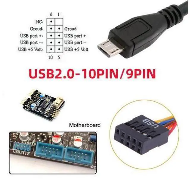 Alt view image 3 of 7 - USB 2.0 9Pin 10Pin Motherboard Header to Micro USB 5Pin Data Cable 0.5M