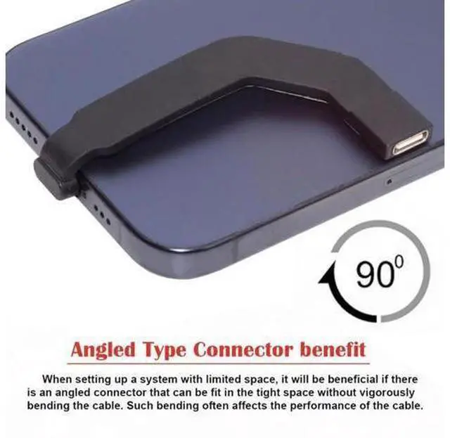 Alt view image 2 of 7 - Angled Type-C Male to USB-C Female Extension Ultra Slim Data Cable Connector Protector 65W Fast Charge for Tablet Phone
