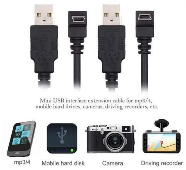 Alt view image 5 of 7 - Cable 2pcs/lot Down & Up Angled Mini USB B Type 5pin Male 90 Degree to USB 2.0 Male Power Data Cable 50cm