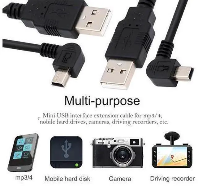 Alt view image 5 of 7 - Cable 2pcs/lot Left & Right Angled Mini USB B Type 5pin Male 90 Degree to USB 2.0 Male Power Data Cable 50cm