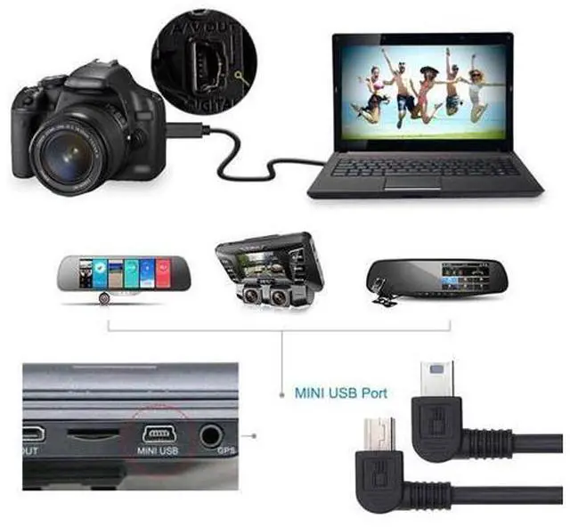 Alt view image 4 of 7 - Cable 2pcs/lot Left & Right Angled Mini USB B Type 5pin Male 90 Degree to USB 2.0 Male Power Data Cable 50cm