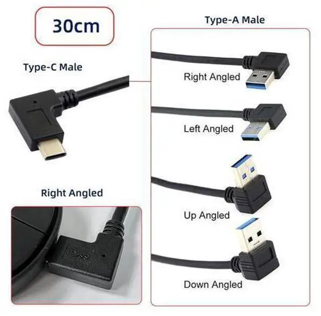 Alt view image 5 of 7 - USB 3.0 to USB C 90 Degree UP Angled Data Extension Cable for Tablet Mobile Phone Hard Disk Drive 30cm