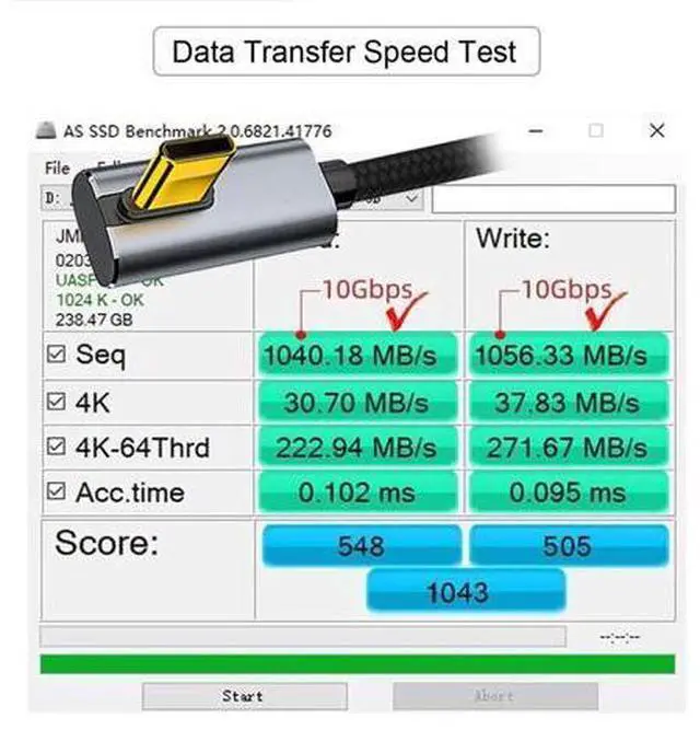 Alt view image 7 of 7 - 90 Degree Low Profile Angled Type-C USB-C Male to Male USB3.1 10Gbps 100W Data Cable for Laptop Phone 100CM