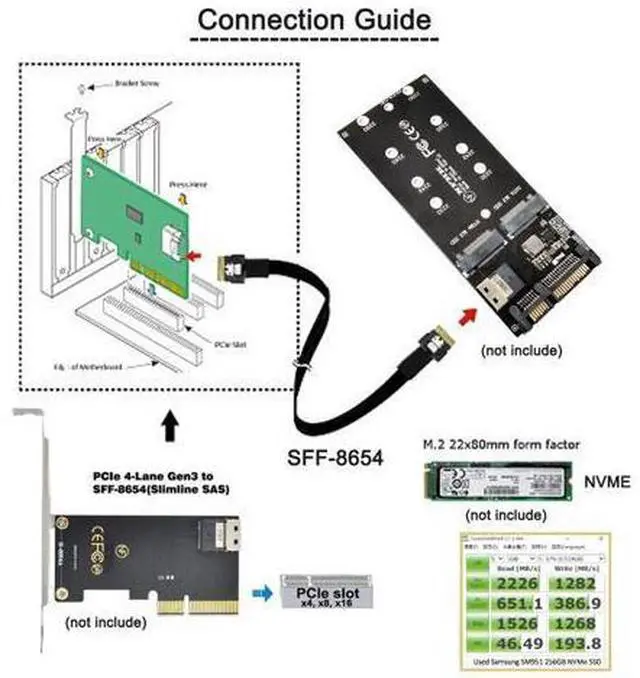 Alt view image 4 of 7 - Slimline Cable PCI-E SAS 4.0 SFF-8654 4i 38pin Host to SFF-8654 Slim SAS Target Cable 40cm