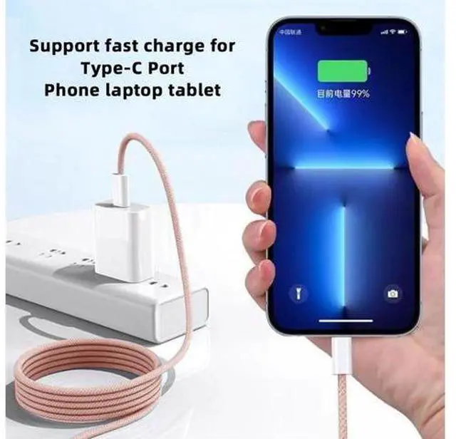 Alt view image 2 of 7 - USB-C Type C Male to Male PD 27W 65W Power 480Mbps Data Cable Pink Sleeve for Phone & Tablet & Laptop 20cm