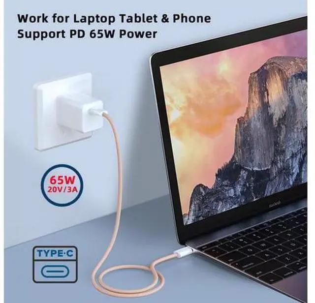 Alt view image 4 of 7 - USB-C Type C Male to Male PD 27W 65W Power 480Mbps Data Cable Pink Sleeve for Phone & Tablet & Laptop 20cm