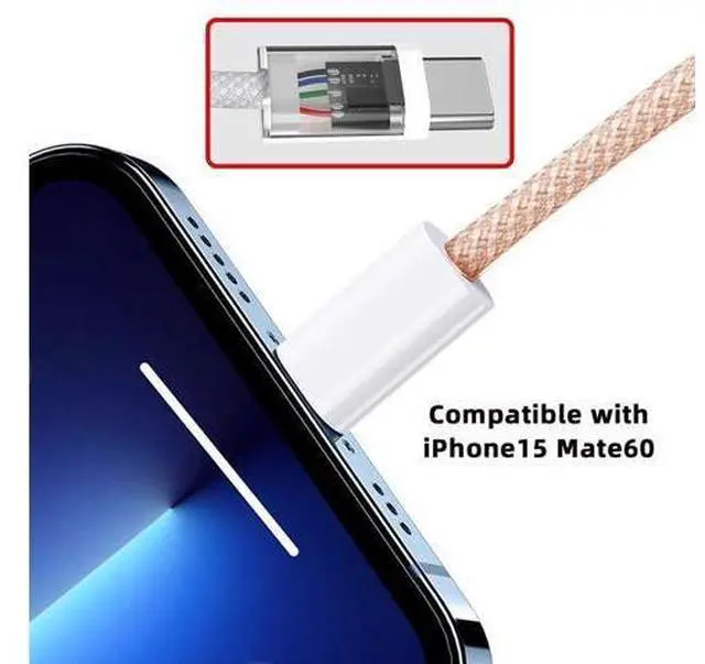 Alt view image 5 of 7 - USB-C Type C Male to Male PD 27W 65W Power 480Mbps Data Cable Pink Sleeve for Phone & Tablet & Laptop 20cm
