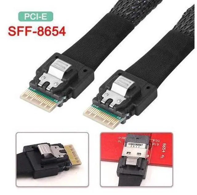 Alt view image 5 of 7 - Slimline Cable PCI-E SAS 4.0 SFF-8654 4i 38pin Host to SFF-8654 Slim SAS Target Cable 40cm