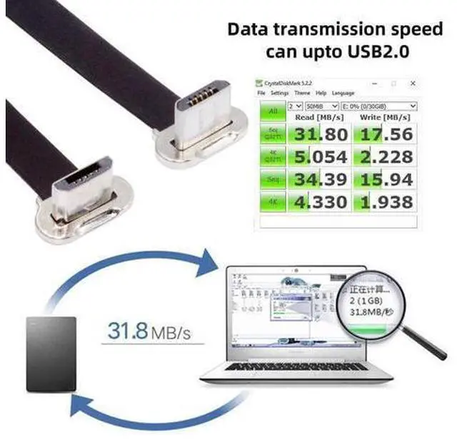 Alt view image 3 of 7 - Micro USB2.0 Male to Micro USB Male 5Pin Ultra Slim Flat Data Charge Cable 16cm Down to Up Angle 90 Degree Connector