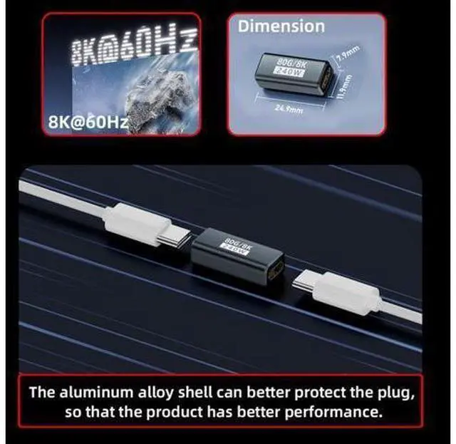 Alt view image 4 of 7 - USB C Coupler,USB 5.0 Type C Female to Female Adapter Support 80Gbps Data Transfer PD 240W Fast Charging 16K/8K/5K Video Output
