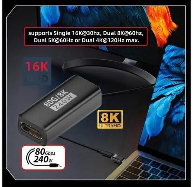 Alt view image 5 of 7 - USB C Coupler,USB 5.0 Type C Female to Female Adapter Support 80Gbps Data Transfer PD 240W Fast Charging 16K/8K/5K Video Output